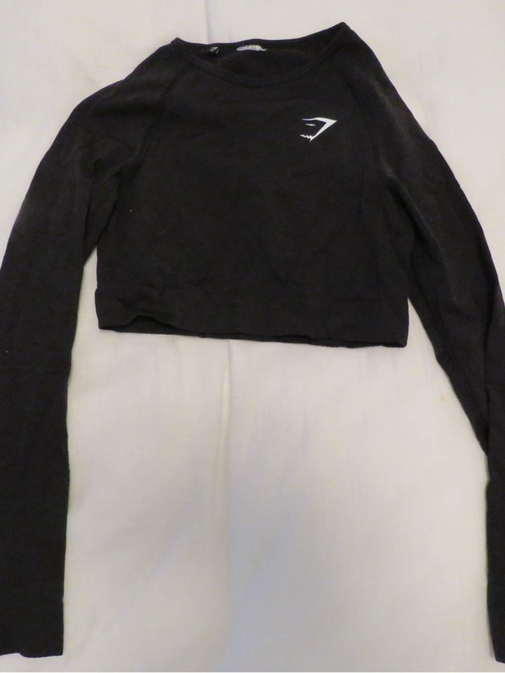 Gymshark Black Cropped Long-Sleeve Performance Top with White Logo